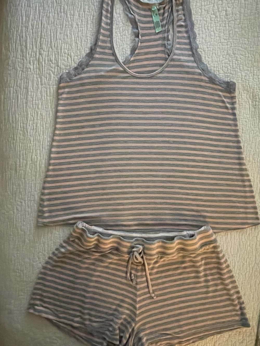 Honeydew Intimates Gray & Pink Striped Racerback Tank and Shorts Sleep Set